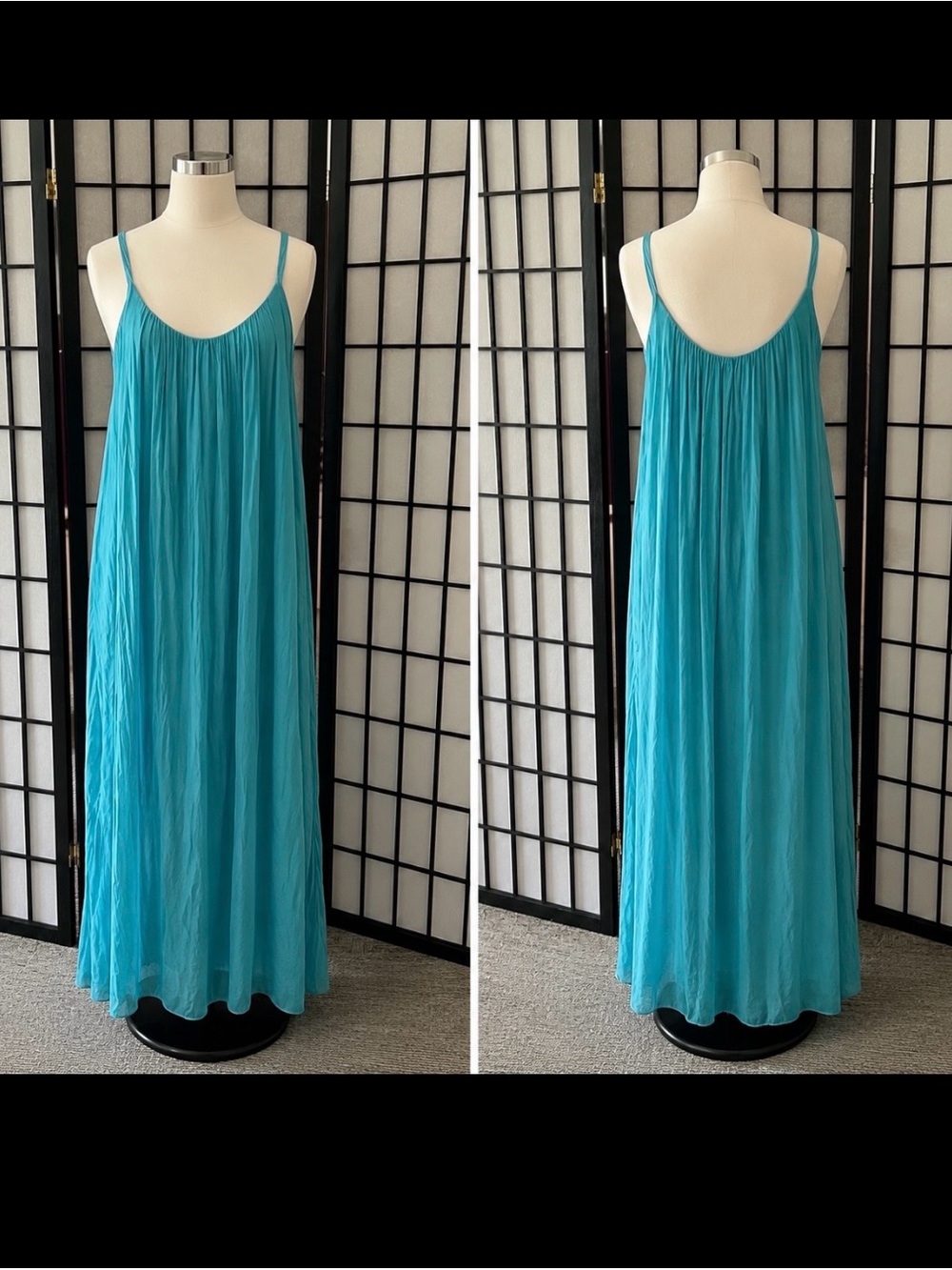 Women's Turquoise Maxi Dress - Sleeveless Flowing Slip Dress
